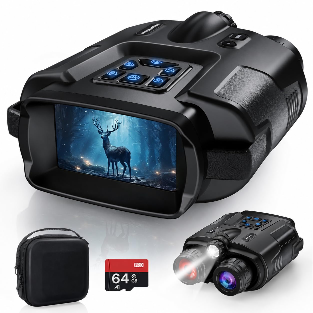 Haokoo Jumelles Vision Nocturne 4K avec Écran 3" HD, Portée 600m, Batterie 5000mAh, Zoom numérique 8X, étanche IP65, Lampe Tactique, Carte 64GB – Chasse, Observation, Camping