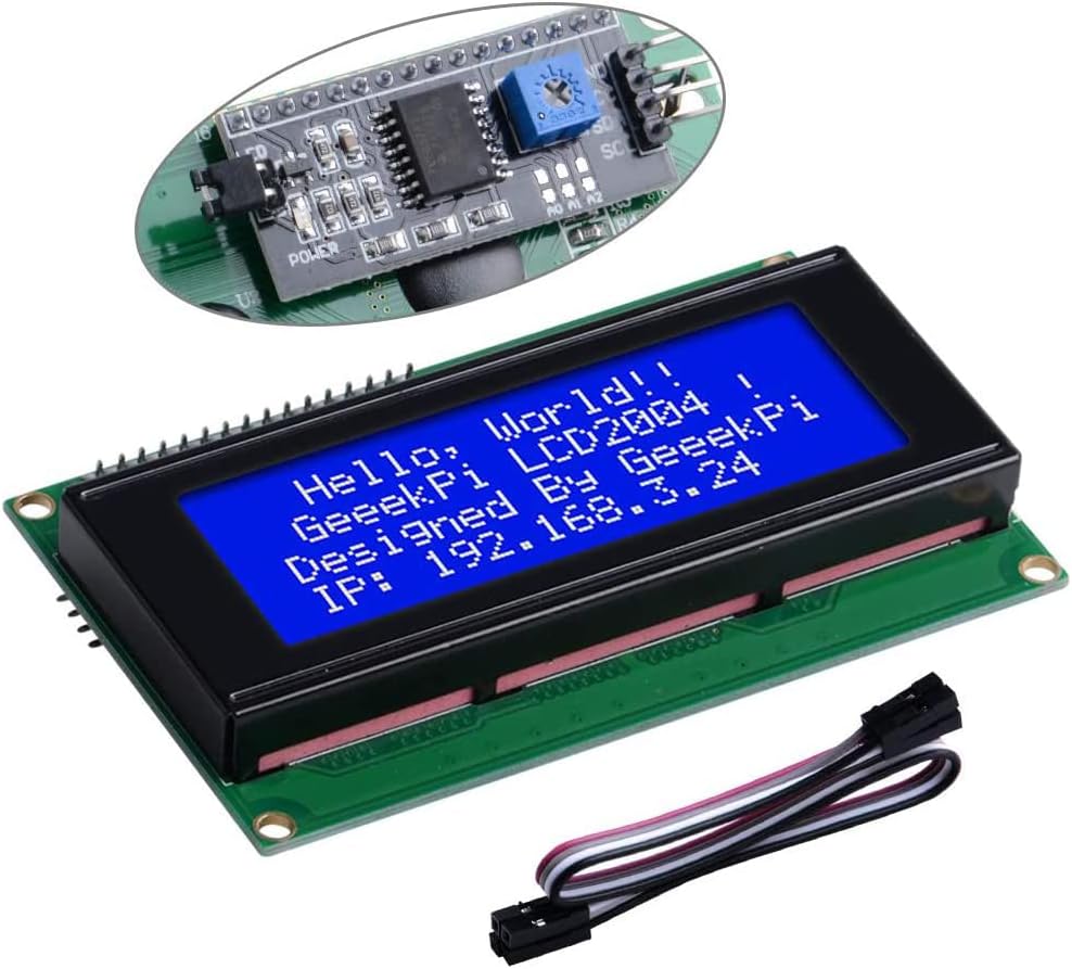 GeeekPi IIC I2C TWI Serial LCD 2004 20x4 Display Module with I2C Interface Adapter Blue Backlight for Raspberry Pi Arduino STM32 DIY Maker Project BPI Tinker Board Electrical IoT Internet of Things