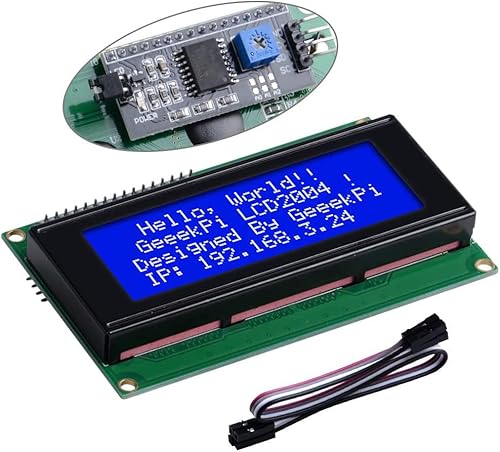 GeeekPi IIC I2C TWI Serial LCD 2004 20x4 Módulo de pantalla con adaptador de interfaz I2C retroiluminación azul para Raspberry Pi Arduino STM32 DIY