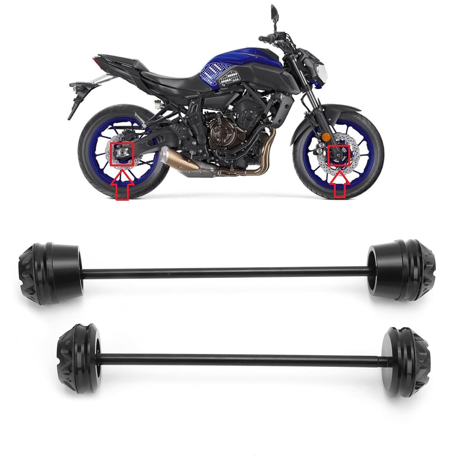 Aramox Protezione Forcella Ruota, Slider Crash Anteriore e Posteriore Nero Compatibile MT07 FZ07 XSR700 2013-2020