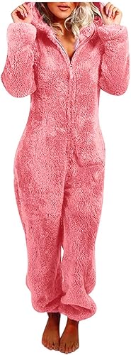Mono de vellón tipo mameluco de sherpa para mujer, pijama de una sola pieza con cremallera, talla grande, con capucha, pijama de felpa