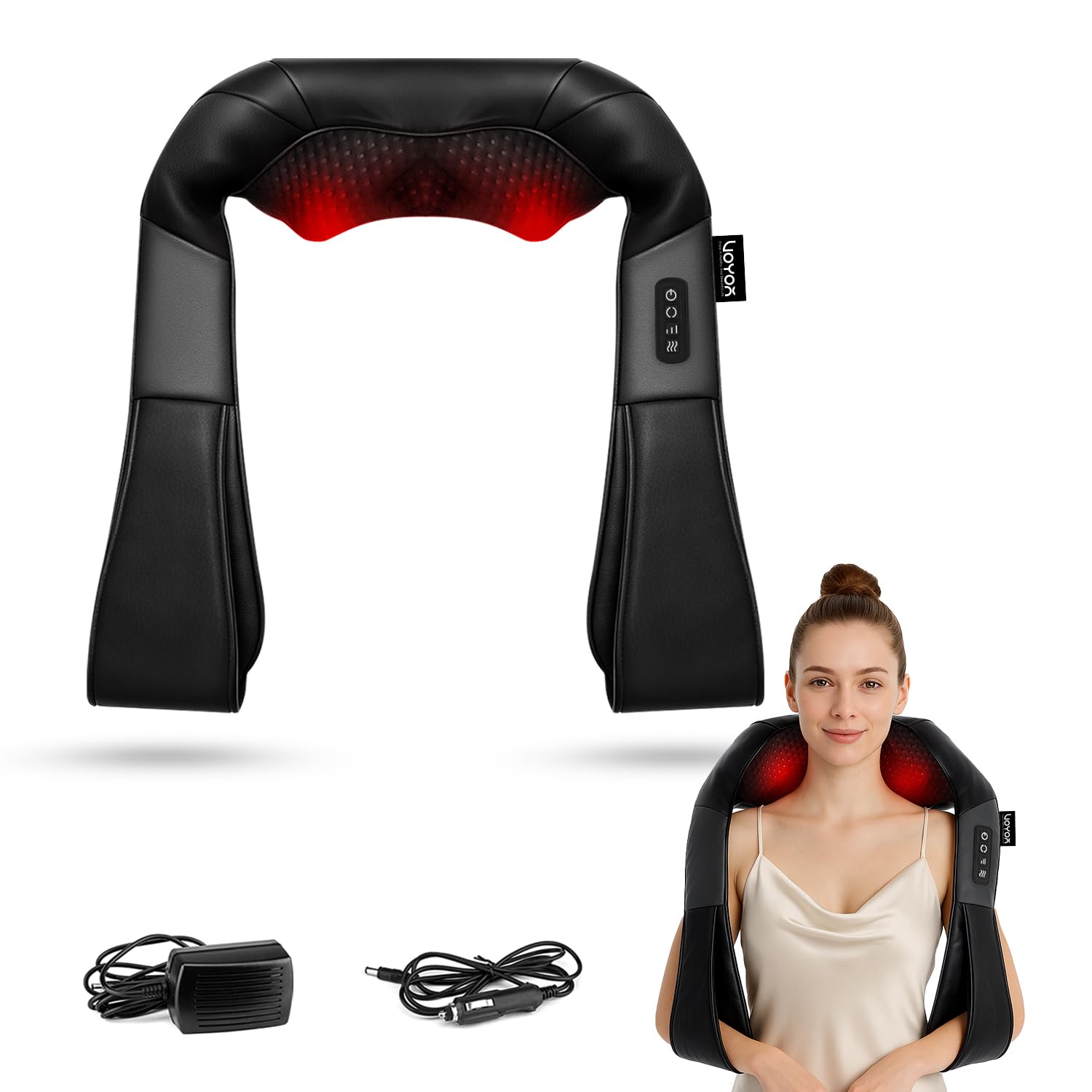 VOYOR-HEALTH Masajeador de Cuello y Hombros Masajeador Cervical Shiatsu eléctrico para hombros espalda cuello y alivio del dolor muscular de uso en el hogar el automóvil y la oficina (Negro)