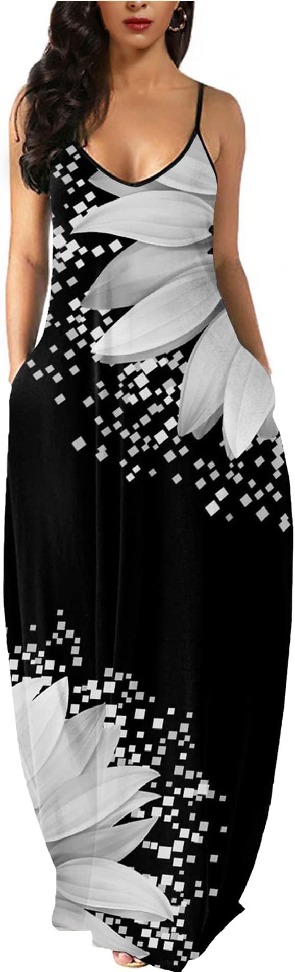 WolddressCasual Beach Long Dress Plus Size Sleeveless 2023 Summer Floral Maxi Dresses with Pockets