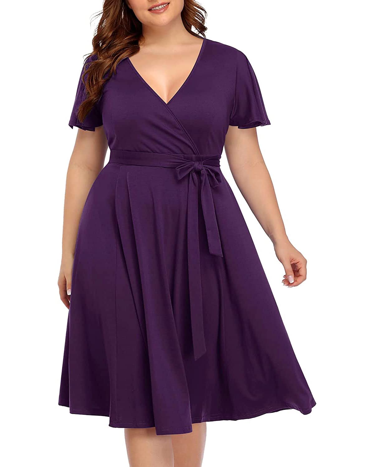 Pinup Fashion Women Plus Size Dresses Wedding Guest - Semi Formal Cocktail Wrap Empire Waist Midi Dress