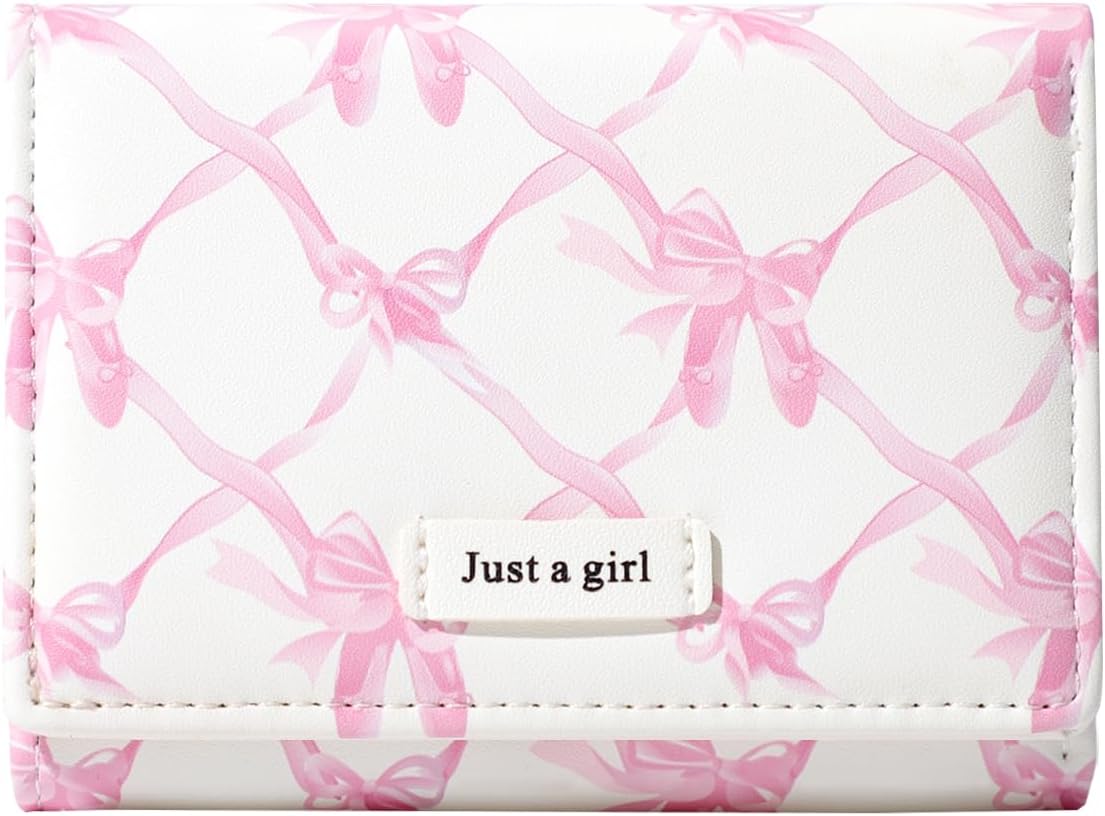 Sunwel Fashion Ballet Wallets Girls Cute Coquette Bow Prints Small Wallet Card Slots ID Window Purse for Women Girls, CREAM