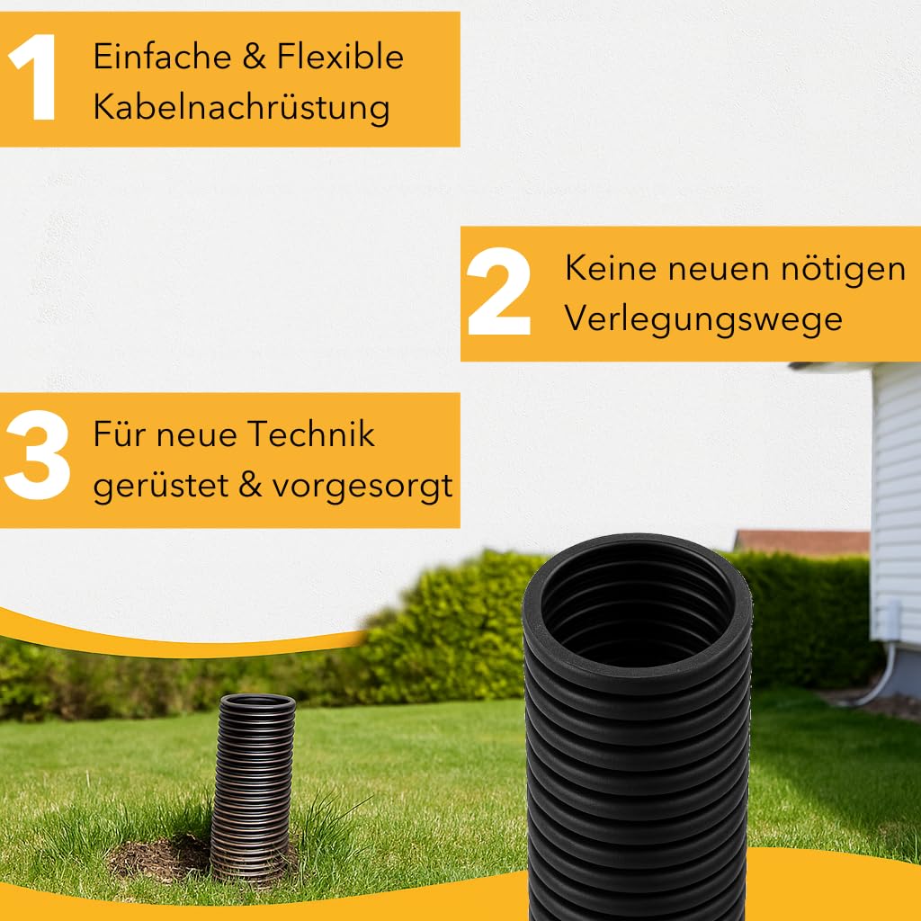Wellrohr M25 UV-Beständig | 25m Leerrohr ungeschlitzt - Innendurchmesser 17,4mm - Flexrohr Kabelschlauch für Erdkabel nach DIN EN 61386-22 flammwidrig, flexibel für leichte Kabelverlegung