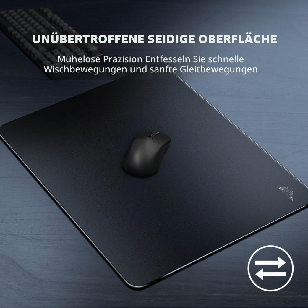 Glas Mauspad Gaming,450 * 400mm XL Mouse pad Gaming-Ultraglatte Oberfläche, geräuschminderndes Design, stoß- und Kratzfest-Schwarz