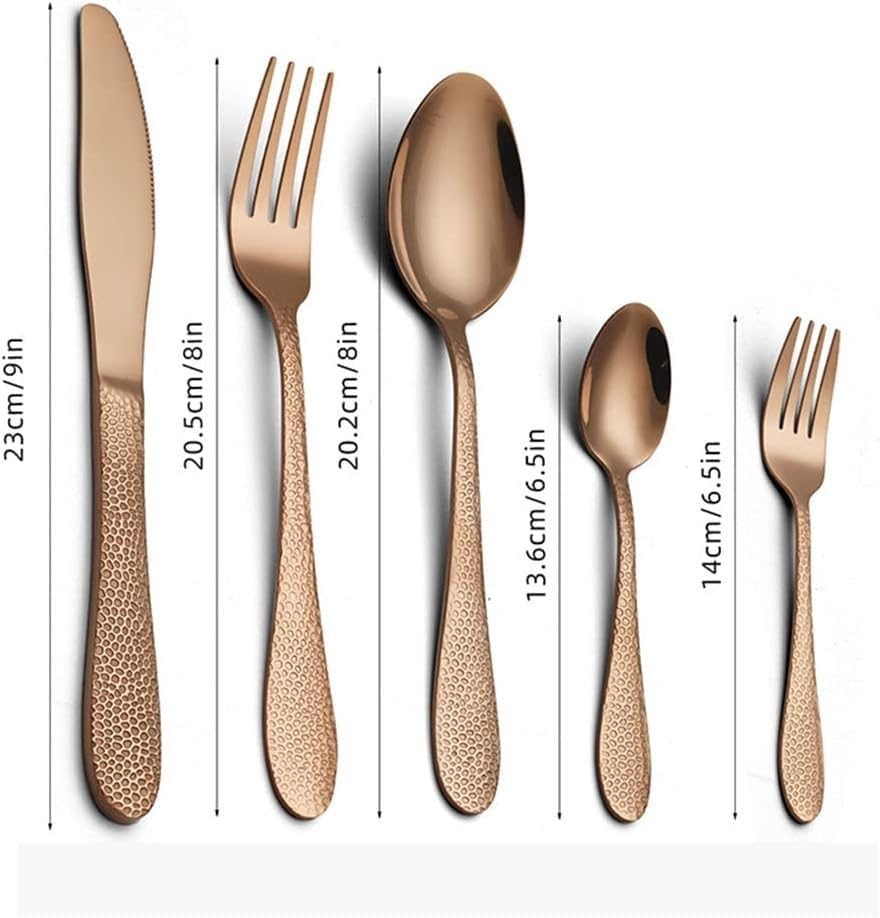 Image of aDai Premium 20 Piece Stainless Steel Cutlery Set | Elegant Hammered Handle Flatware | Includes Spoon Fork Knife Teaspoon | Durable Rust Resistant | Perfect for Gifting (Rose Gold)