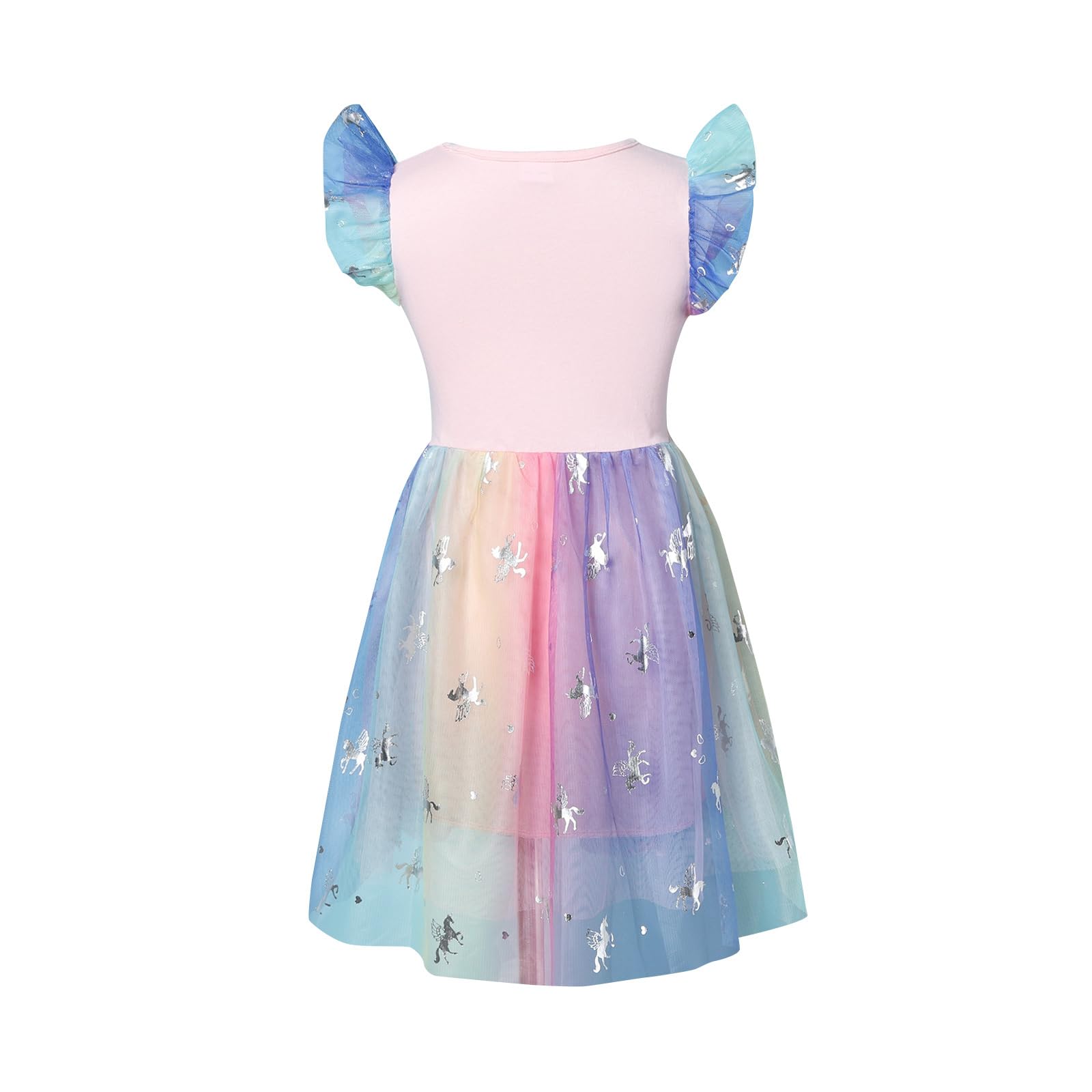 DivingBirds Vestito da ragazza con unicorno, con volant, a maniche corte, in cotone, estivo, per bambini, da 3 a 8 anni