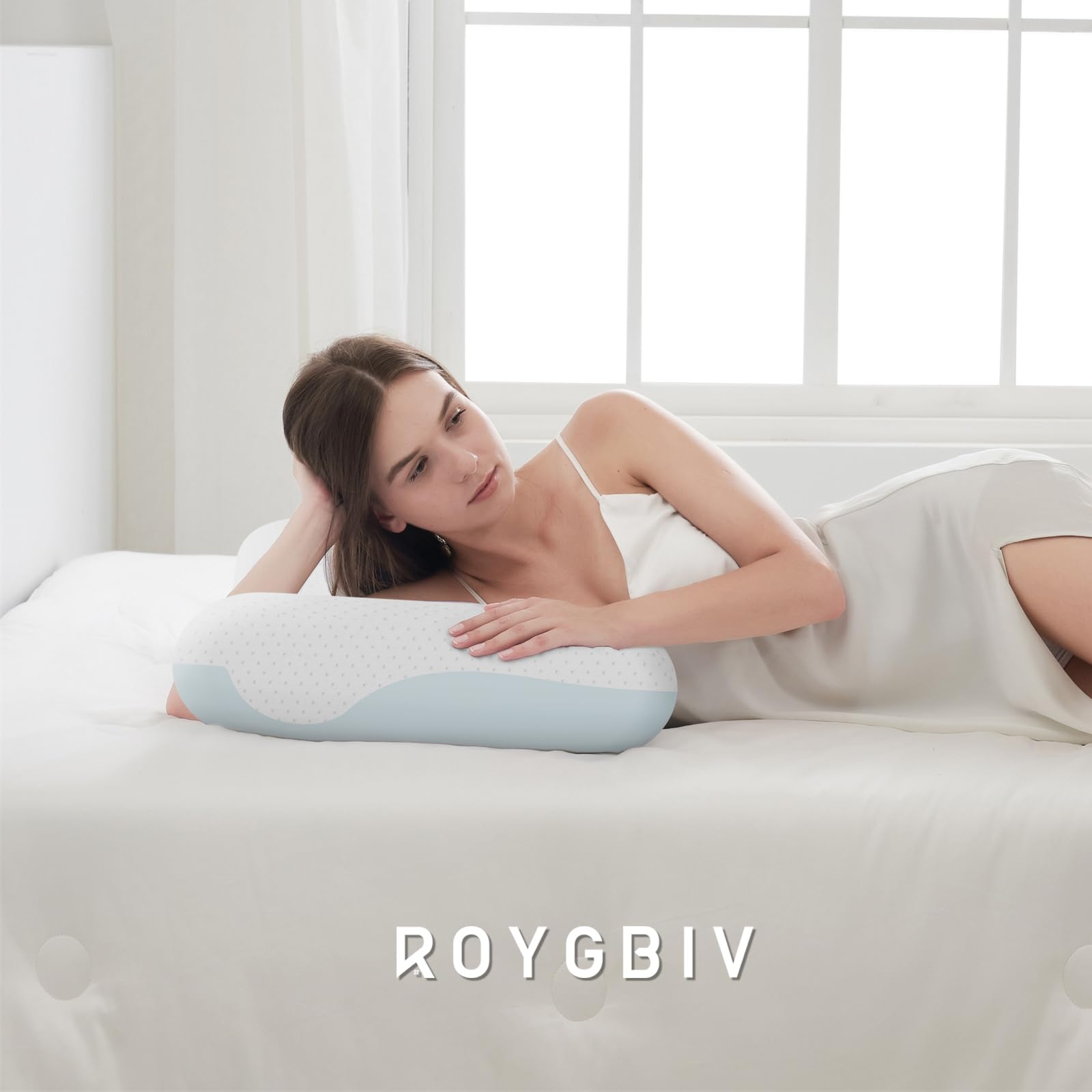 ROYGBIV Almohada cervical ortopédica de espuma viscoelástica 60 x 38 x 11 cm – Reposacuello ergonómico contra tensiones – Funda extraíble lavable envasada al vacío