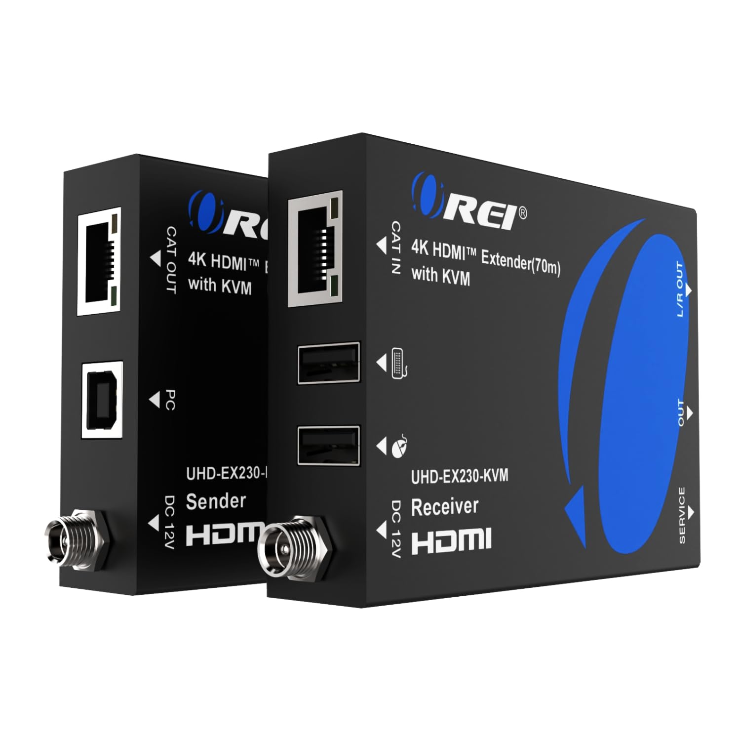 OREI KVM 4K HDMI Over Ethernet Extender Balun Over CAT6/7 Cable 4K@60Hz Upto 230 Feet - 2 USB 1.1 Ports, Supports Keyboard and Mouse USB HDMI Loop Out, Power Over Cable