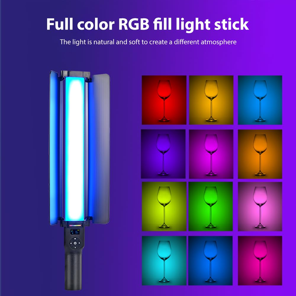 Andoer Lampa wideo LED RGB do fotografowania, 2700 K – 8500 K, ściemniana, ręczna fotografia, 20 efektów świetlnych, wbudowany akumulator do strumieniowego przesyłania vlogów, fotografii portretowej