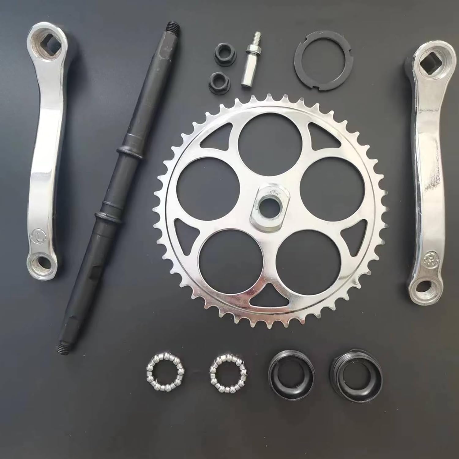 3pcs Chrome Wide Crank w/ 44T Sprocket w/Extended Bottom Bracket Assembly