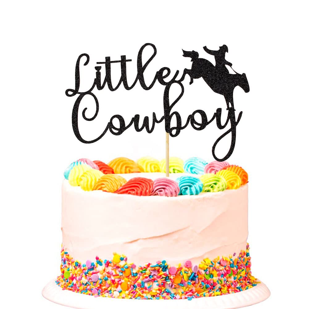 SWEETTALA Little Cowboy Cake Topper, Mexican Themed Cowboy Birthday Party Decor, Western Cowboy Baby Shower Party Decorations, Black Glitter