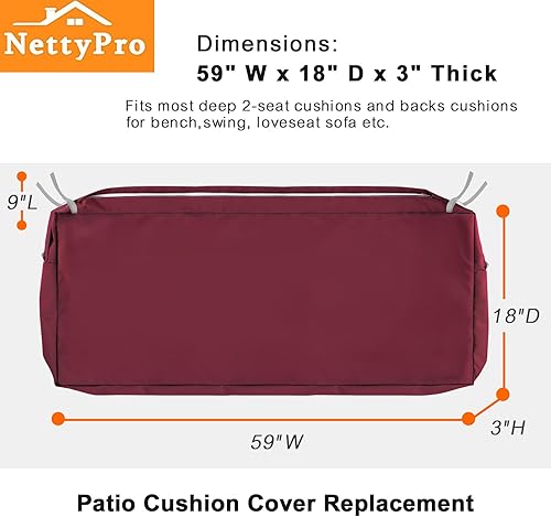Miniatura 5 de NettyPro - Funda de cojín de repuesto para columpio o mueble de patio, resistente al agua, protección UV, fundas de cojín para sofá biplaza con