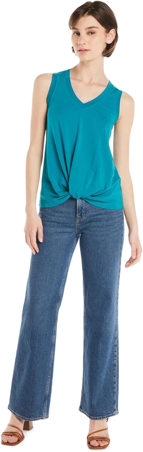 Time and Tru Women's Twist Front Sleeveless Top Size L Teal - Image 5