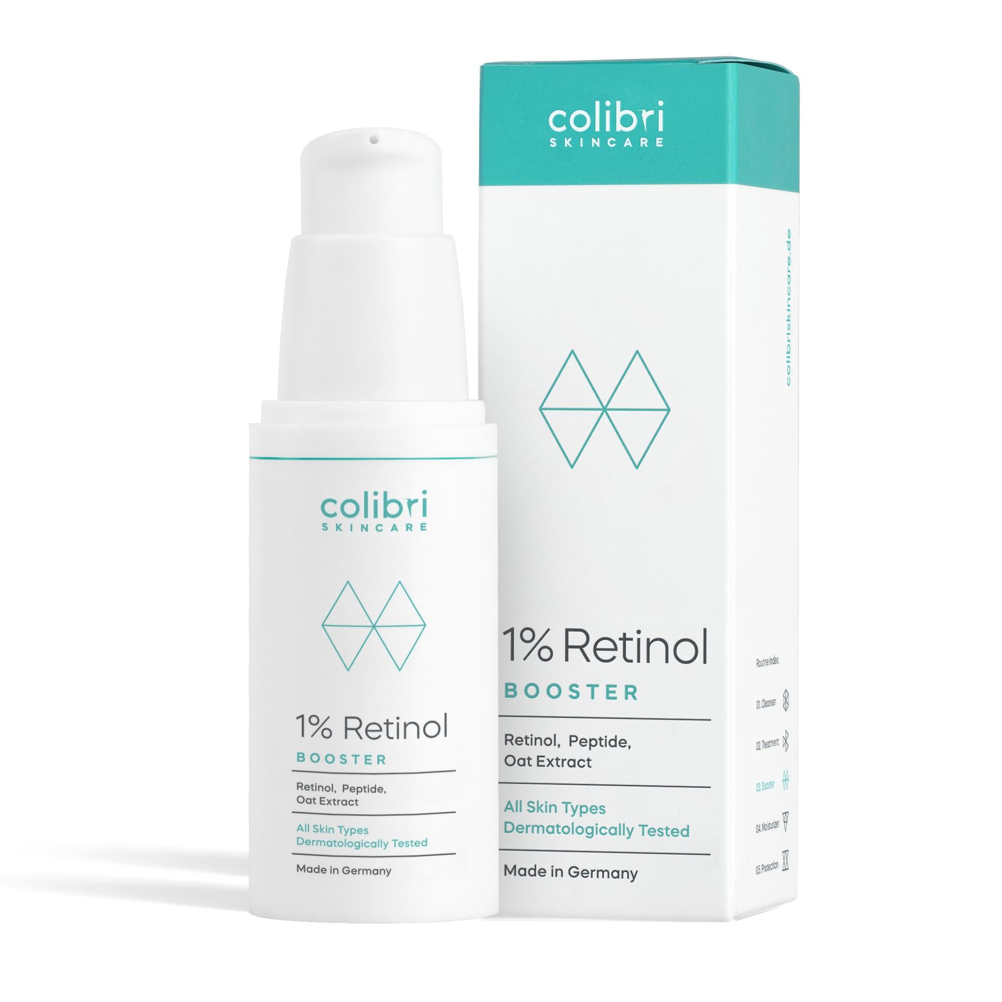 colibri skincare 1% Retinol Booster 30ml - Retinol Serum lässt die Haut glatter und strahlender aussehen - liposomal verkapseltes Retinol für sichtbare Ergebnisse - Made in Germany