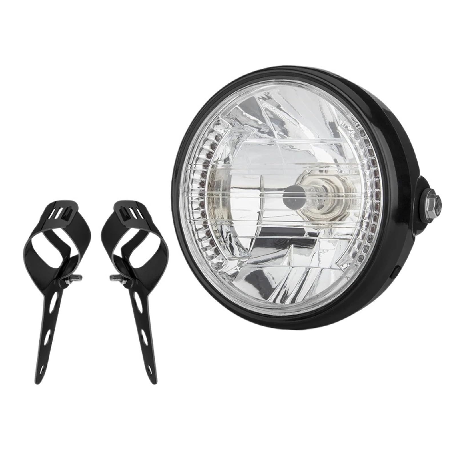 Reflektory motocyklowe 7-calowy motocykl H4 reflektor halogenowy z kierunkowskazem LED 12V reflektor motocyklowy do Cafe Racer(Lamp and Bracket-B)
