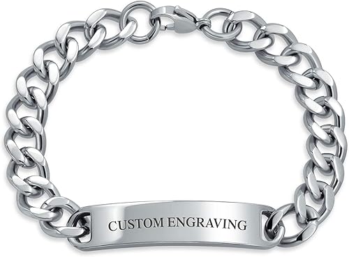 Miniatura 8 de Bling Jewelry Pulsera de identificación de identificación con placa de identificación de identificación para hombres y niños eslabones de cadena