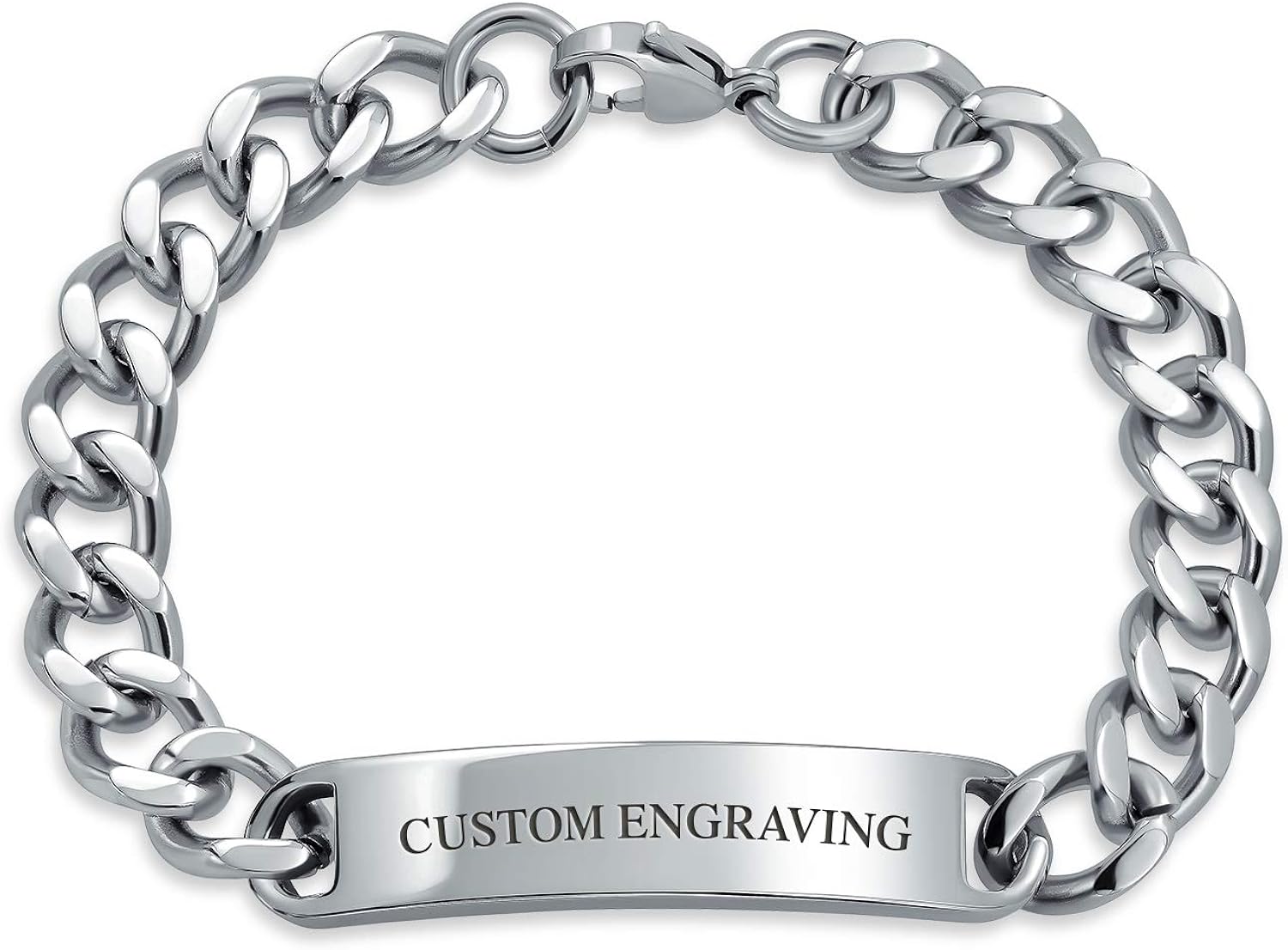 Bling Jewelry Etiqueta de identificación chapada con nombre, cadena de eslabones cubanos para hombre, nombre personalizado, grabado en tono