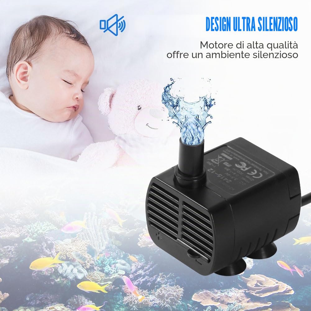 flintronic Pompa Fontanella per Gatti, 3W Pompa Dell'Acqua Per Animali Domestici, Pompe Per Acquario USB, Motorino Pompetta Acqua Presepe, 3.5-9V 1-3W (0.4-1.5m) 200L/H, Super Silenziosa