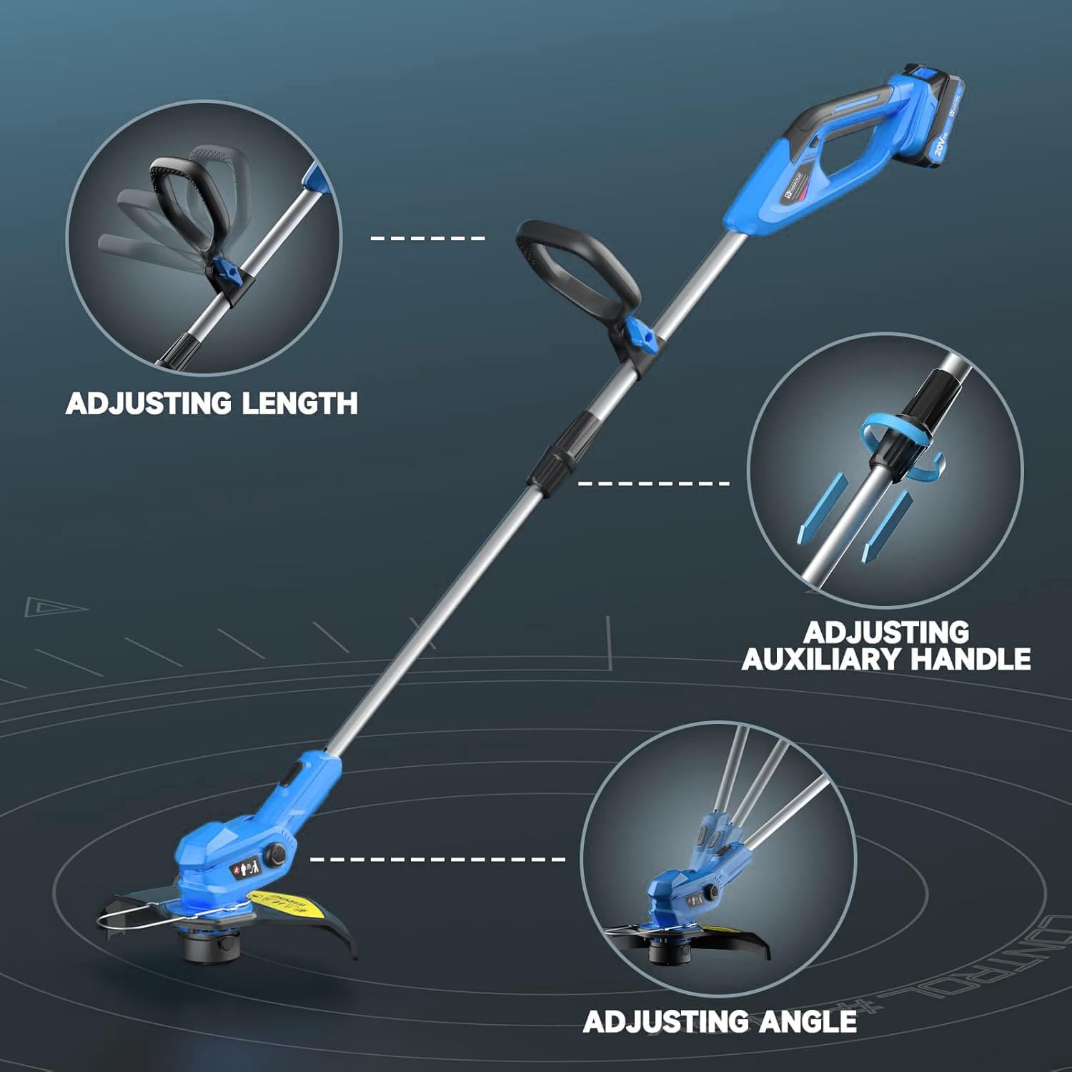 Cortabordes a Batería con 2 Baterías 2.0Ah y Cargador - Desbrozadora Eléctrica Ultraligera 1,9kg, Ancho de Corte 30cm, 9000RPM, 3 Bobinas de Hilo - Ideal para Jardín y Bordes (Hellblau)