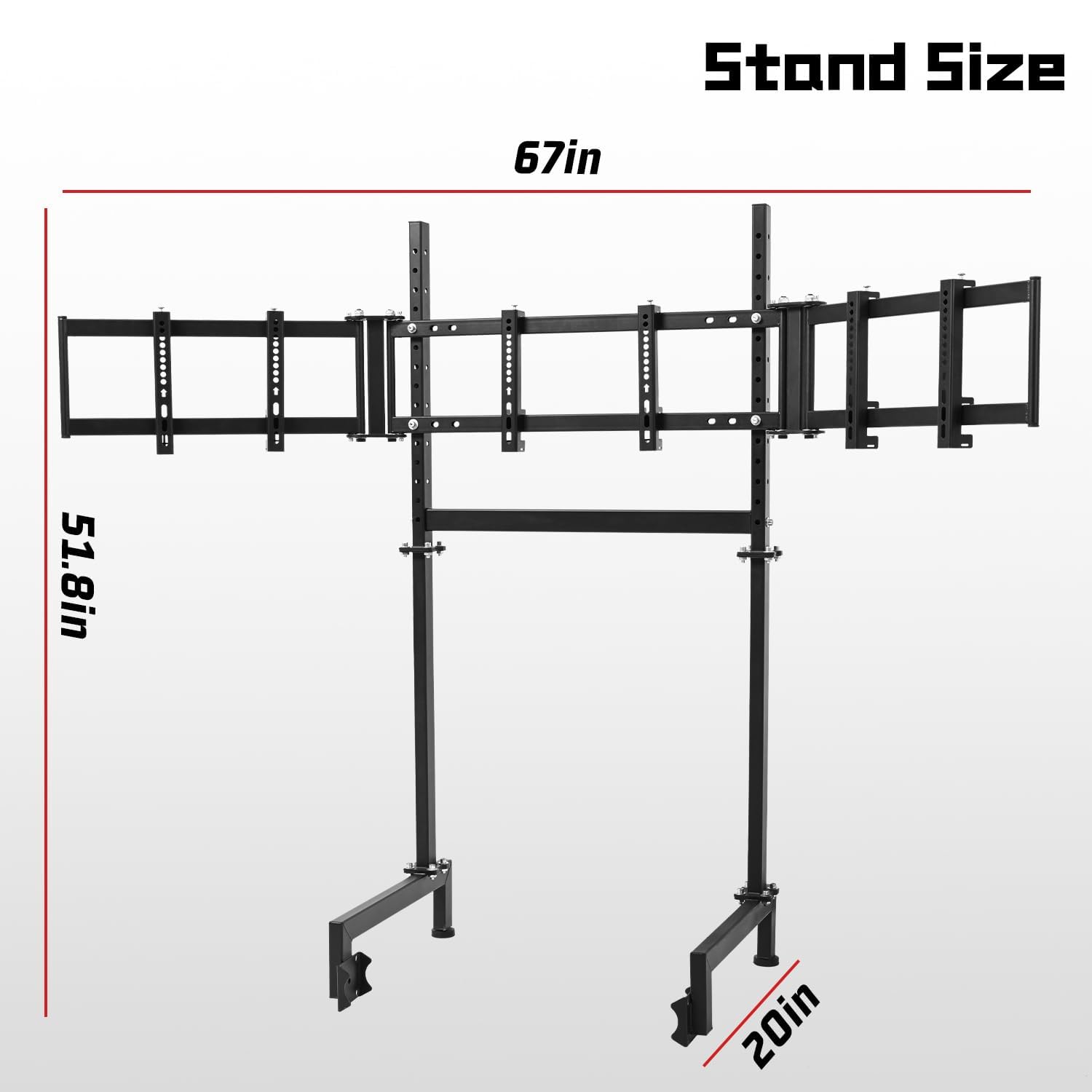 Dardoo Sim Racing Triple Monitor Stand mit einstellbarer Höhe & Breite für 24-32 Zoll Display 3 Bildschirme TV-Halterung Kompatibel mit Rundrohr Racing Sim Cockpit