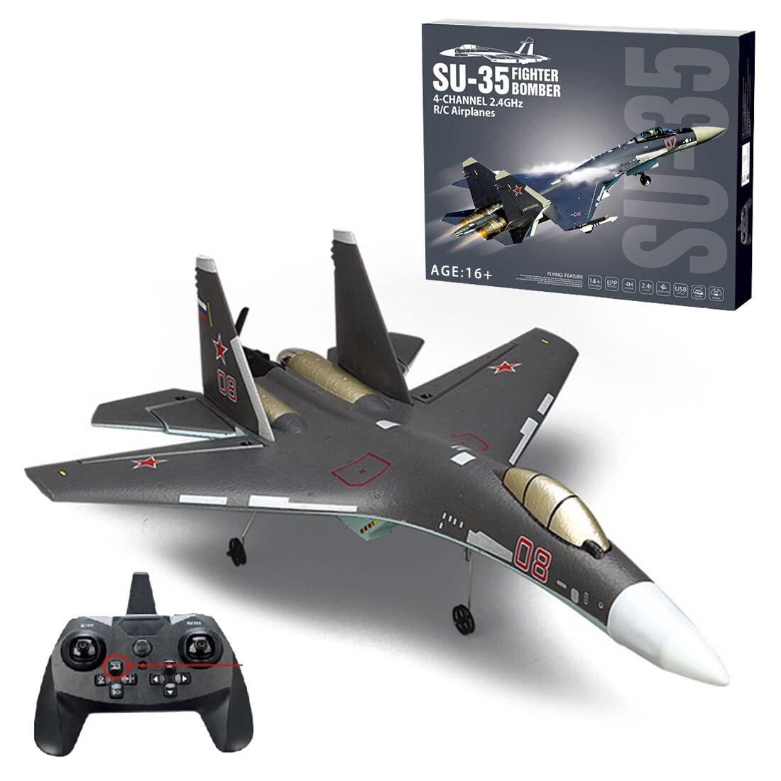 LOCHE Remote Control Helicopter, SU35 2.4G RC 4CH RC Aircraft Fighter Model, RC Helicopter Electric Plane Model Toy Gift for Kids & Adults - RTF Version