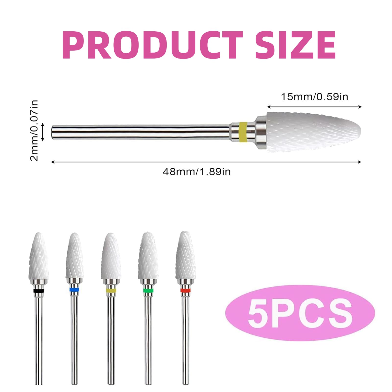 5 Pezzi Punta per Trapano in Ceramica per Unghie, Rimozione Professionale delle Cuticole in Gel Acrilico, Adatta per Manicure e Pedicure, Adatta per Uso in Salone e a Casa
