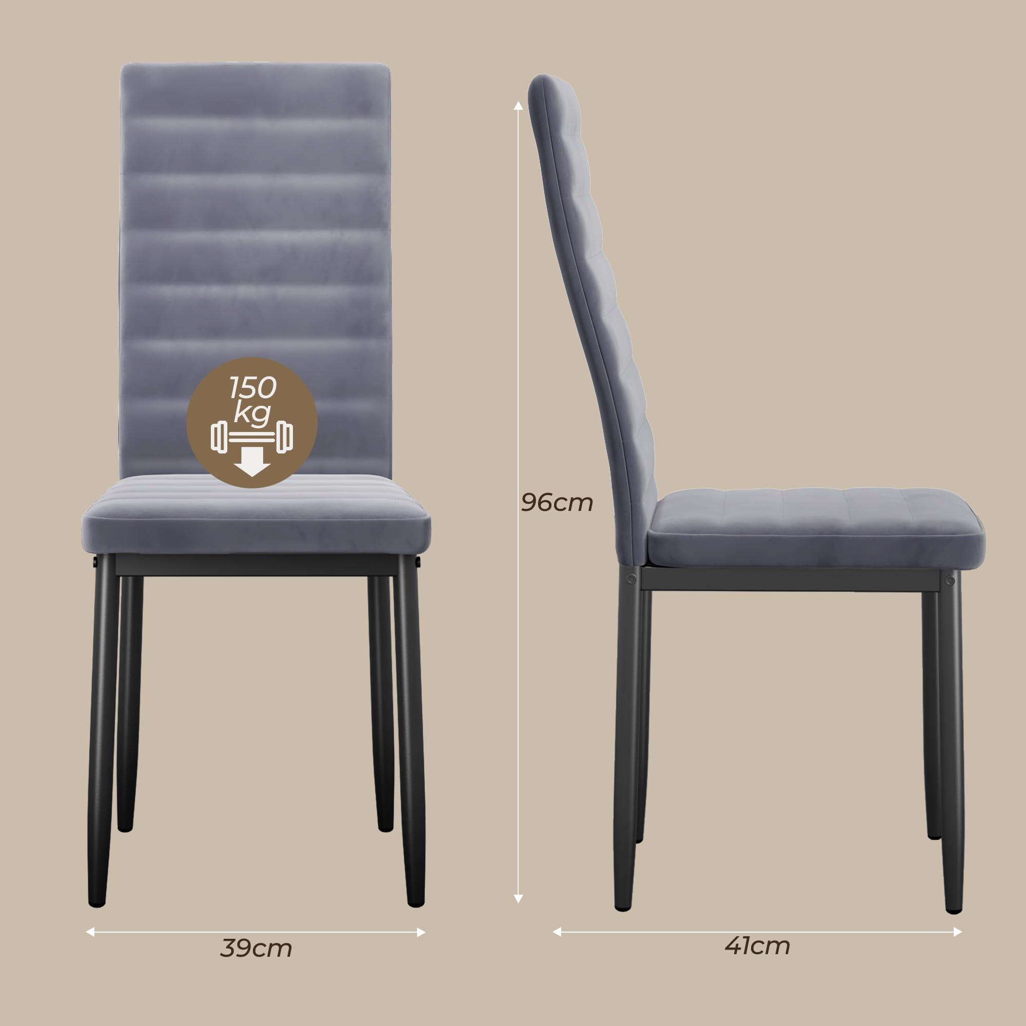 Blishom Esszimmerstühle 4er-Set aus Samt, Moderne Offene Küchenstühle für Esszimmer, Arbeitszimmer und Wohnzimmer (Hellgrau) Küche, Haushalt & Wohnen