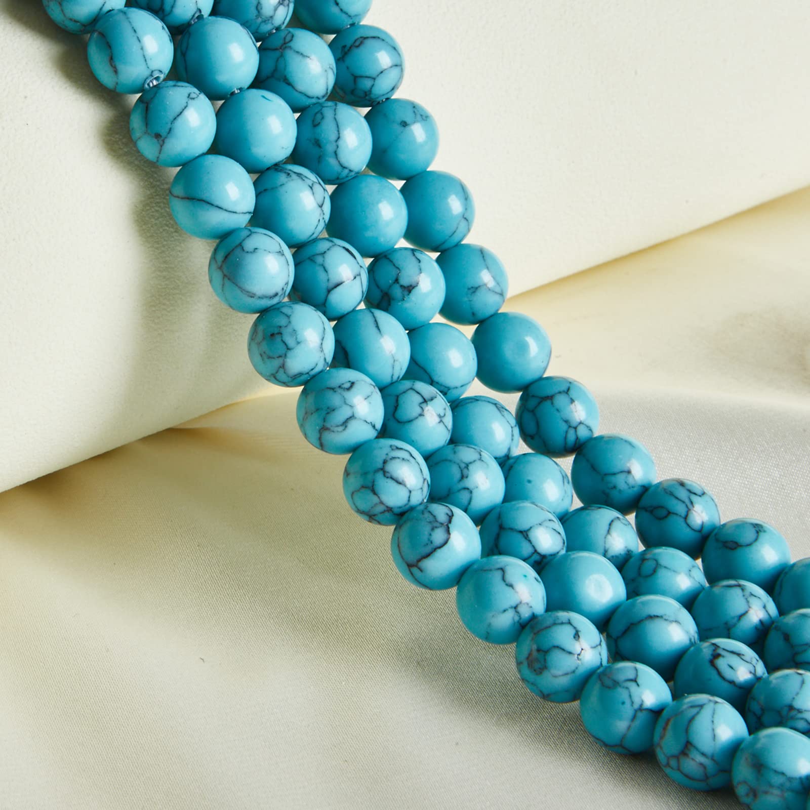 Round Bead Necklace Genuine Natural Blue Turquoise Gemstone Bead Necklace - 18", Round Beads, Silver Plated, Handmade Turquoise Beads 4mm - Foto 8