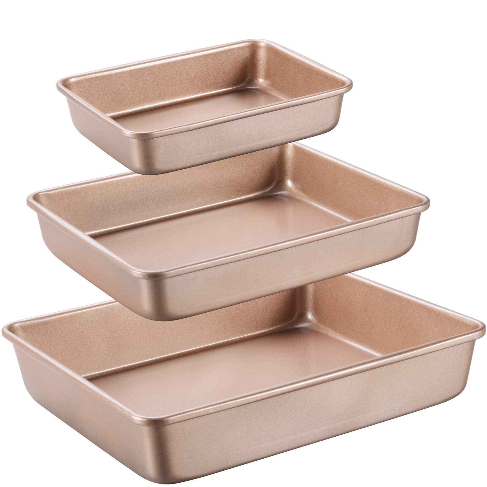 deep baking pans set nonstickrectangle cake panstackable bakeware set of 3oven trays for bakinggold93939113939133939