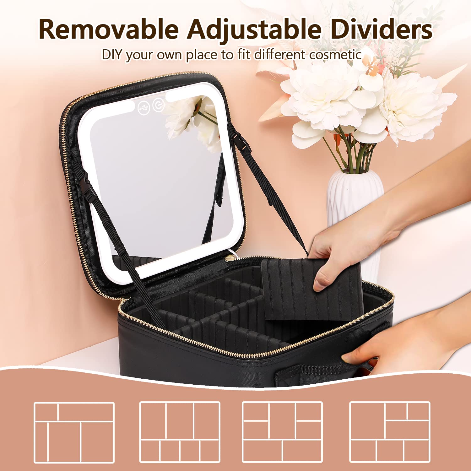 Divisores ajustables del organizador de maquillaje