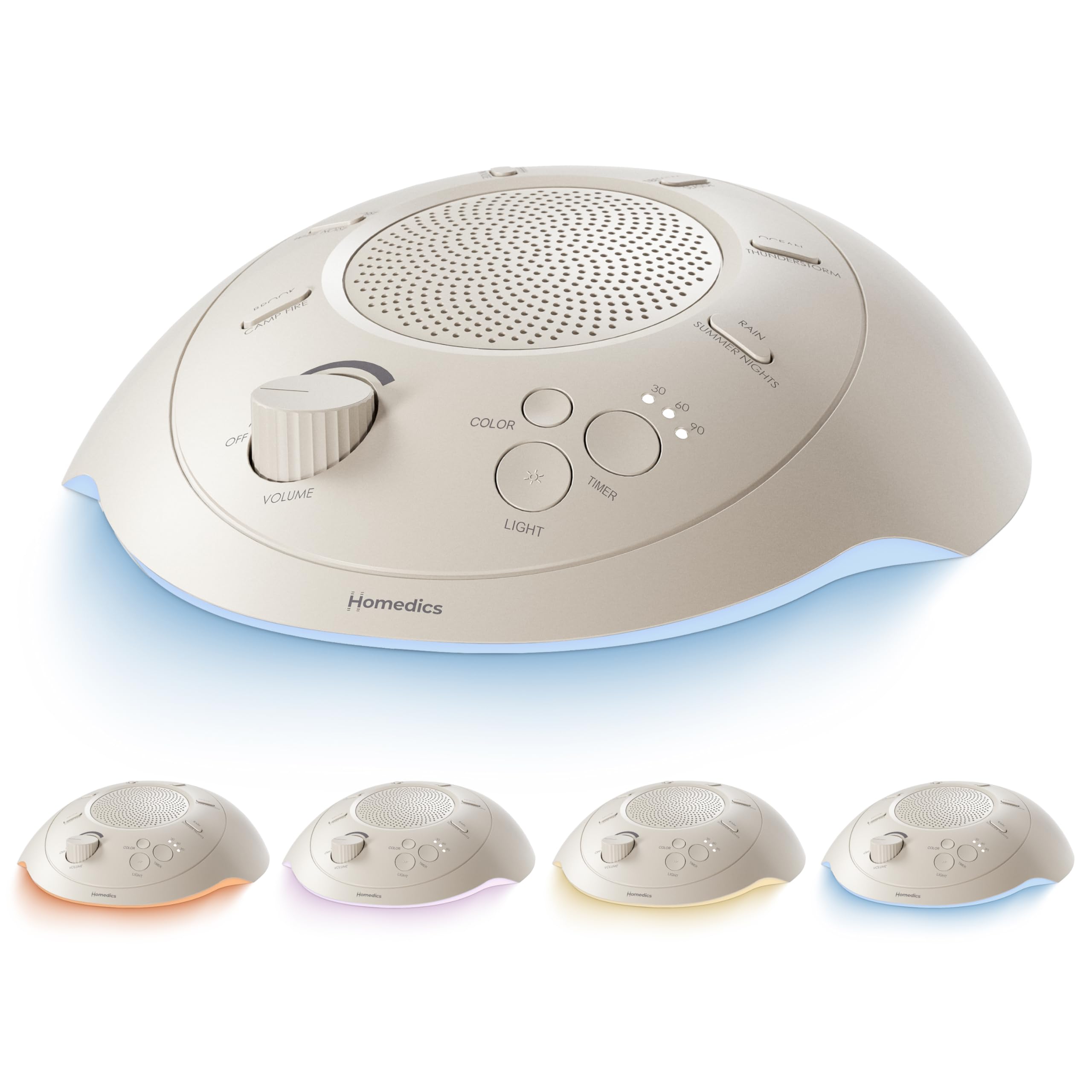 homedics sleep better portable sound machine night light12 soothing sounds including white noise rain and thunderstorm ultra-portable design auto-off timer ideal for travel amp baby sleep cream