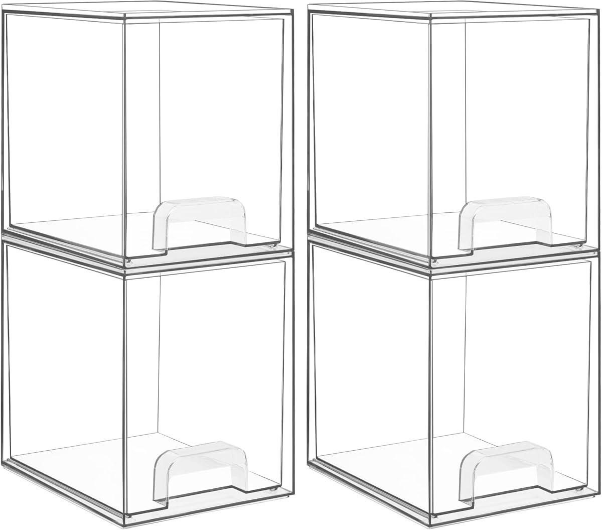 Vtopmart 4 Pack Clear Stackable Storage Drawers,7.6" H Plastic Organizers Bins for Skincare, Bathroom Supplies,Ideal for Cabinet,Under Sink,Vanity,Kitchen,Pantry Organization