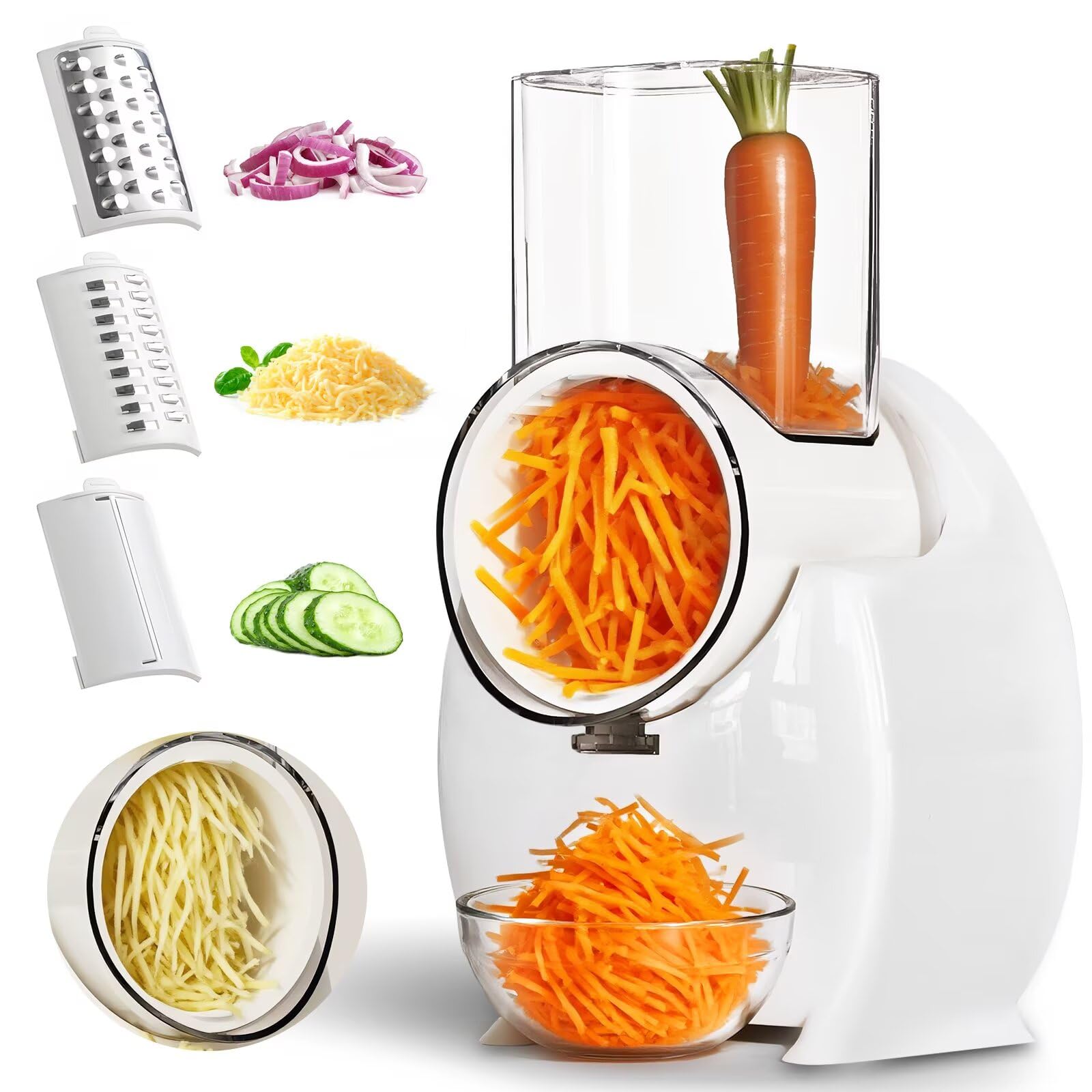 electric cheese grater - automatic rotary cheese grater with 3 different shapes of blades vegetable cutter for block cheeses fruit vegetables nuts