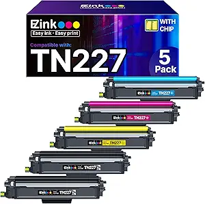 E-Z Ink TN-227 TN227 Compatible Toner Cartridge Replacement for Brother TN227 TN-227 TN227BK/C/M/Y High Yield to use with HL-L3270CDW HL-L3230CDW HL-L3210CW HL-L3290CDW MFC-L3710CDW (5 Pack)