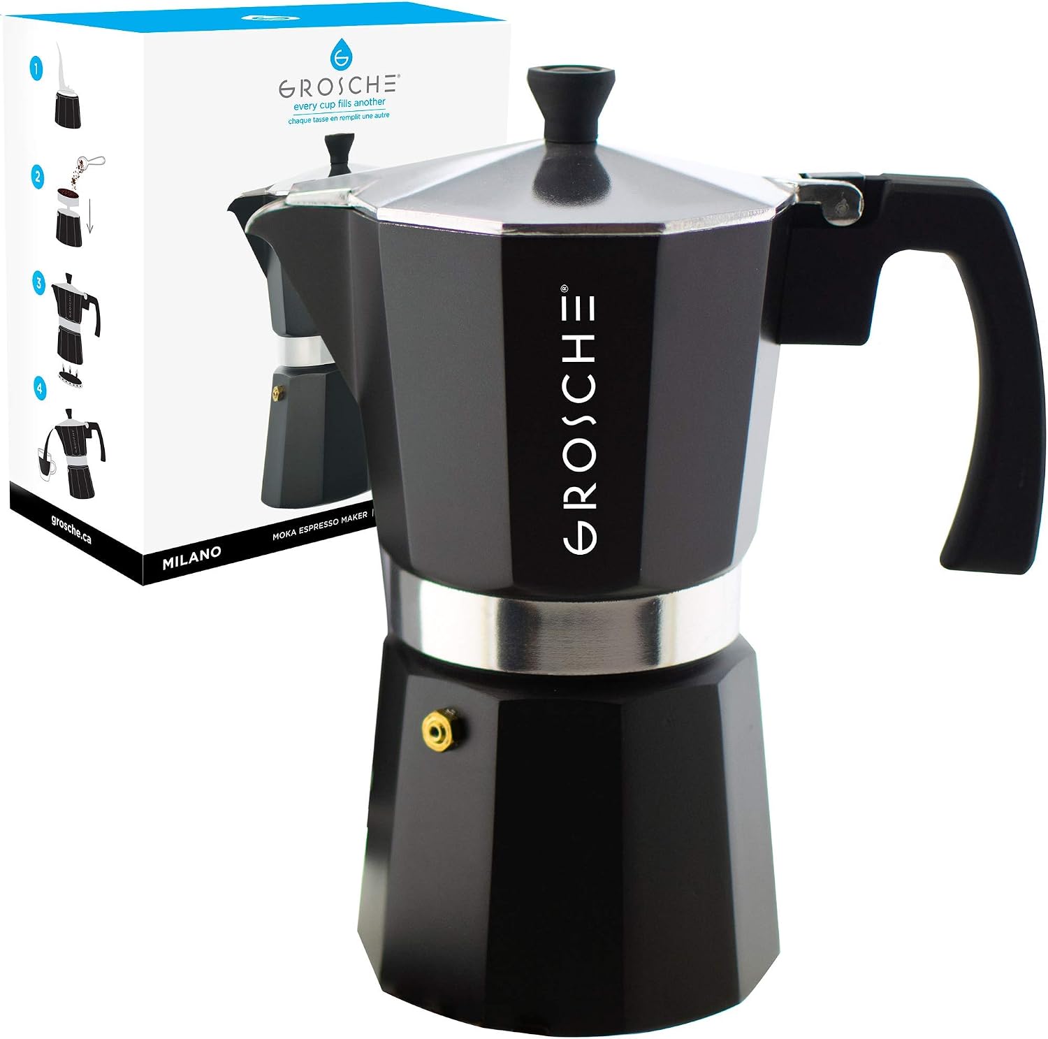 GROSCHE Milano 12 cup black moka pot