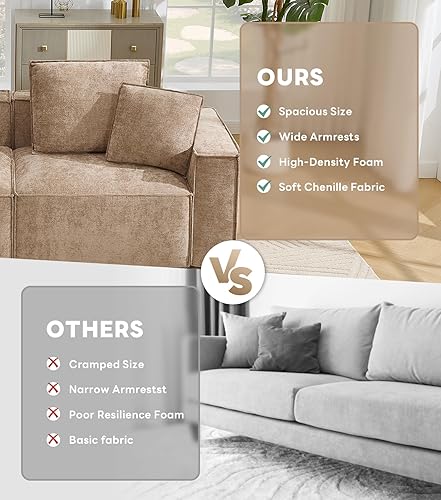 Miniatura 9 de WILLOVE Juego de sofá modular modular, sofá nube de felpilla con reposabrazos anchos y 8 almohadas, sofás de asiento profundo para sala de estar,