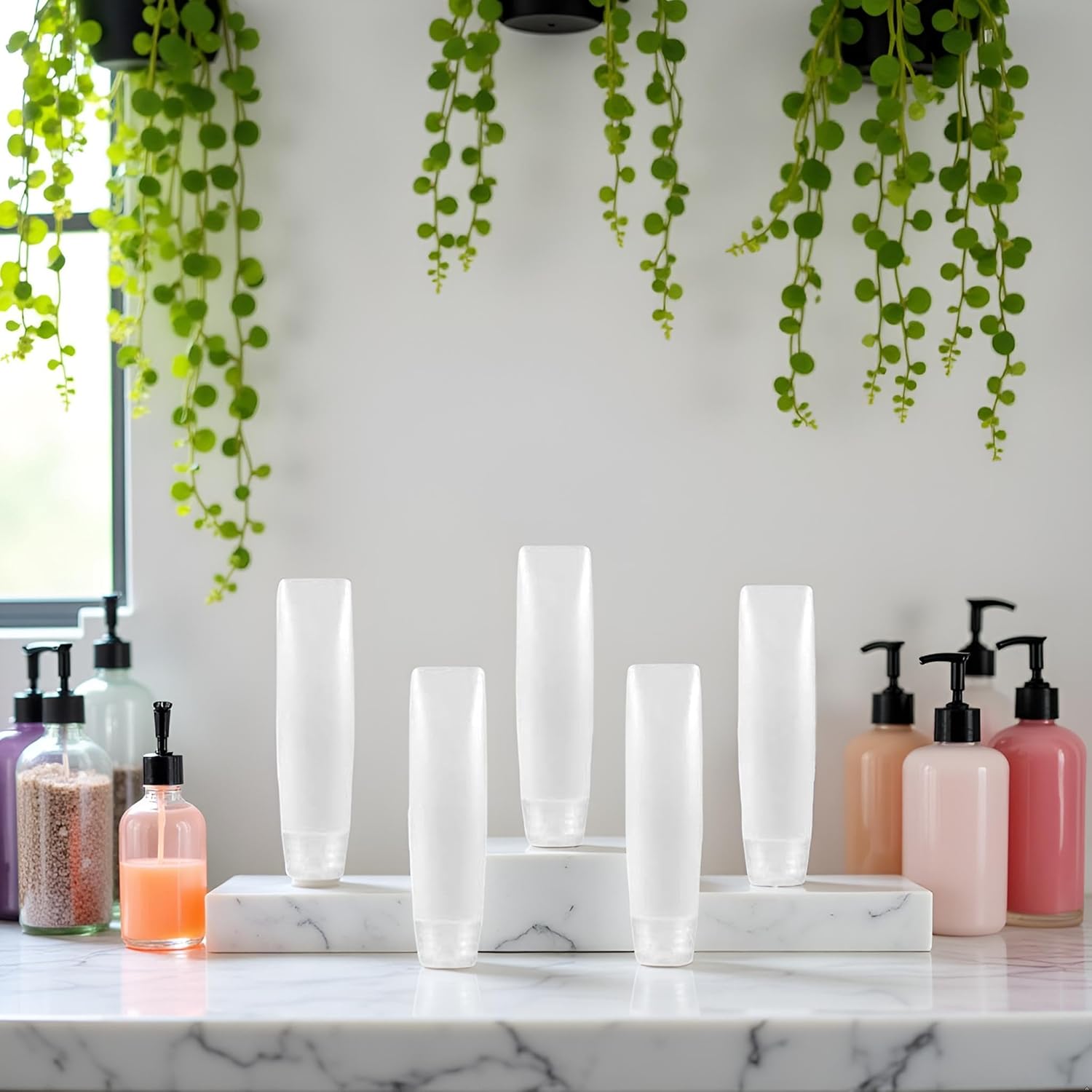 5 Pcs 1 oz Travel Bottles Empty Refillable Toothpaste Tubes Containers Small Mini Size Squeeze Dispensers, Refillable Cosmetic, Pump Dispensers