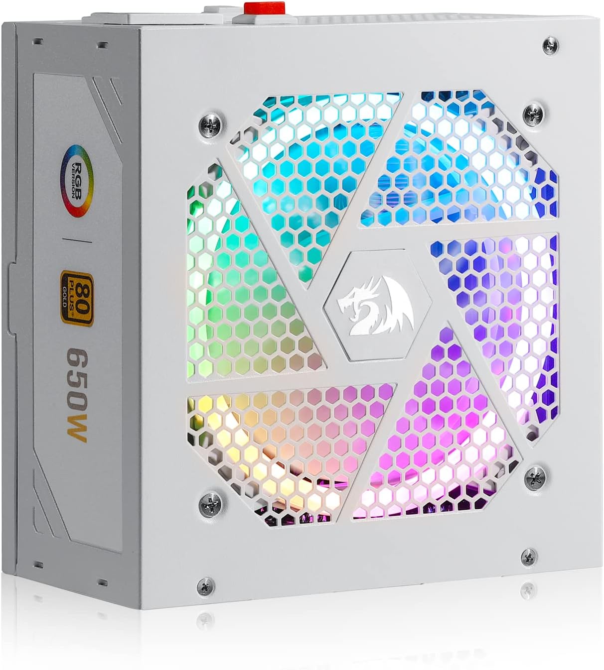 Redragon RGPS-650W 80+ Gold 650 Watt ATX Fully Modular Power Supply w/ 80 Plus Gold Certified, Compact 160mm Size and Low Noise RGB Fan 0 RPM, 100% Japanese Capacitors, Full Mod Cables, White