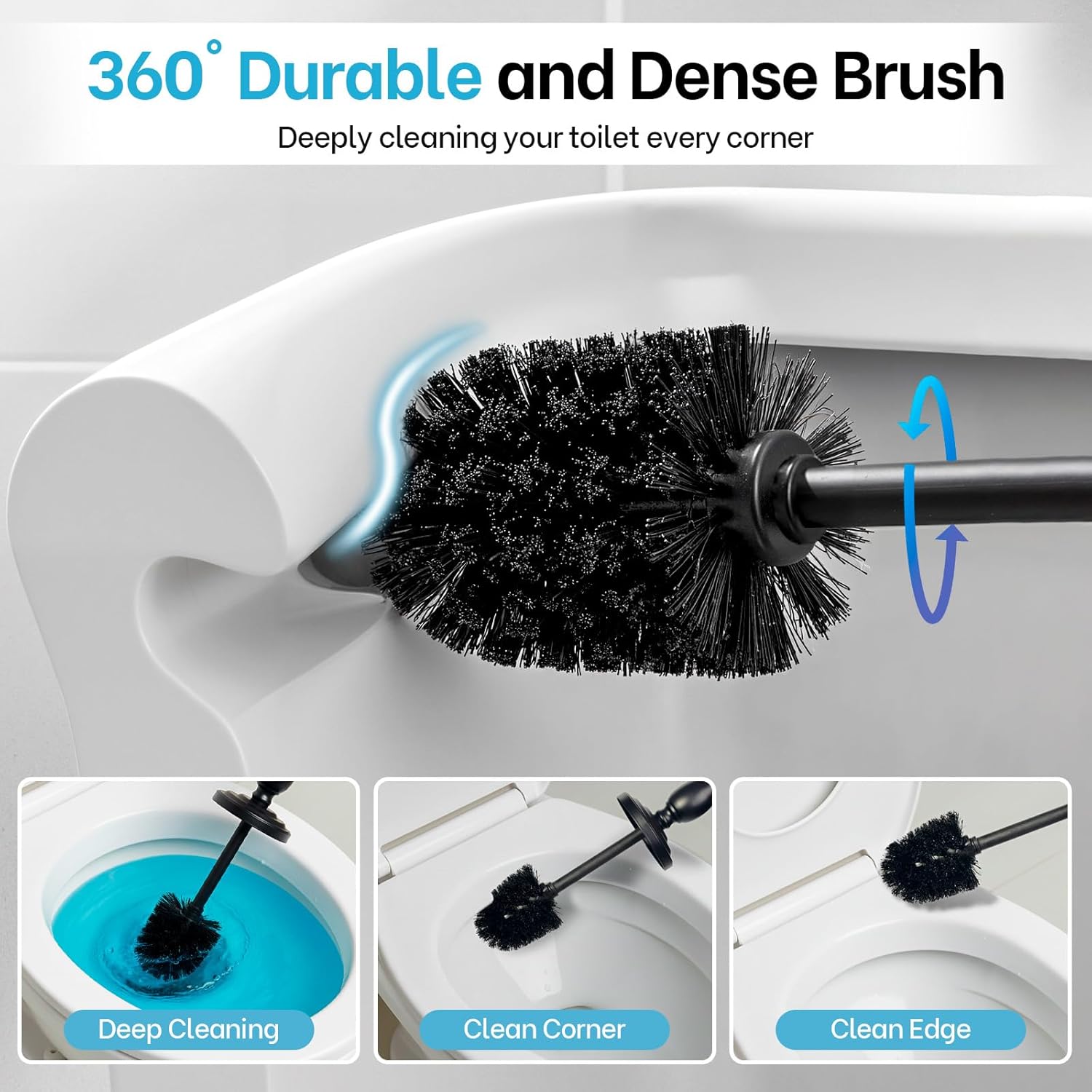 Matt Black Toilet Brush and Holder Set, Toilet Bowl Brush with Heavy Duty Wide Base,Deep Cleaning Modern Bathroom Cleaner Brush -Space Saving
