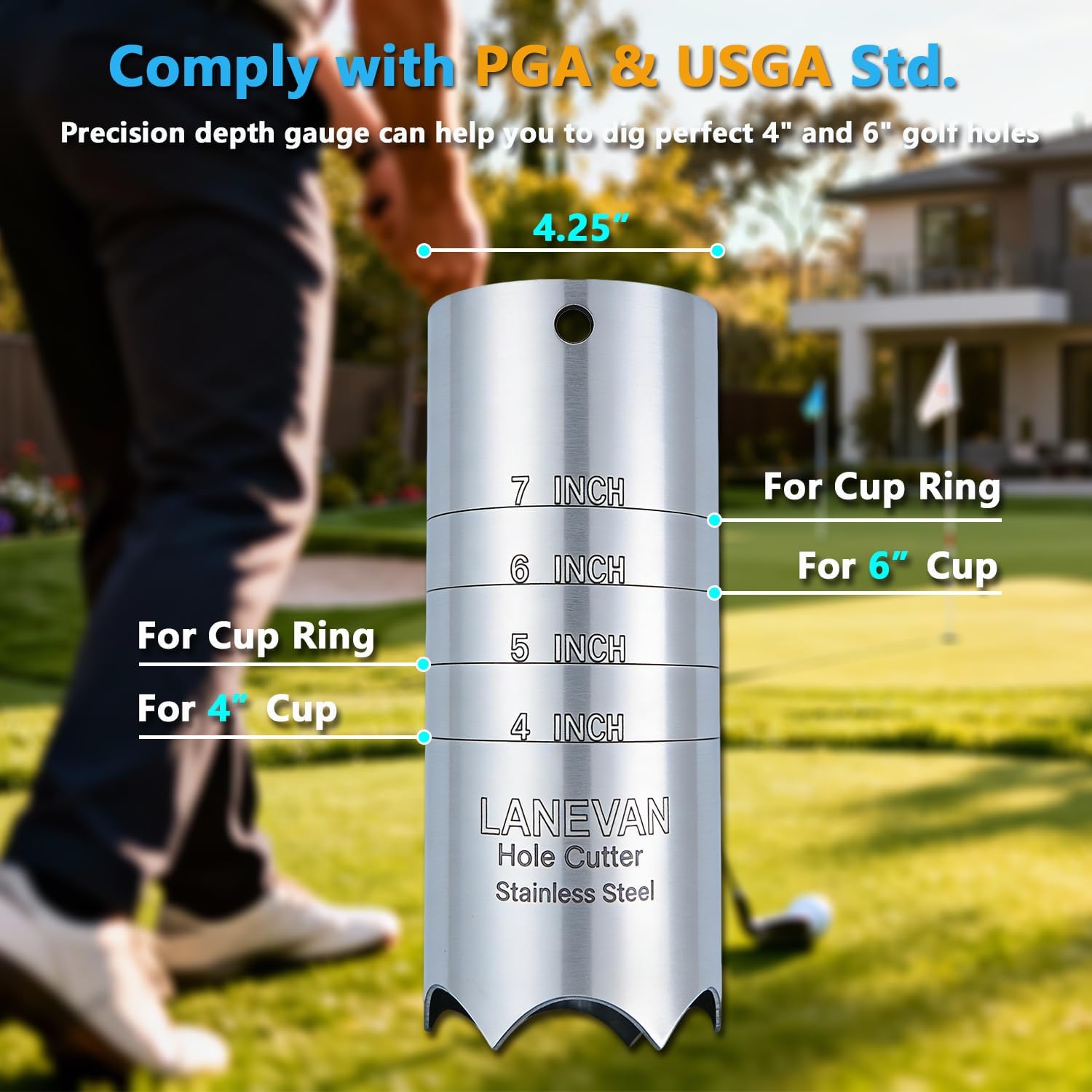 Stainless Steels Golf Hole Cutter for Putting Green Practice, 4Inch & 6Inch USGA Standard Portable Post Hole Digger for Backyard, Lawn Plugger Tool for Gardening