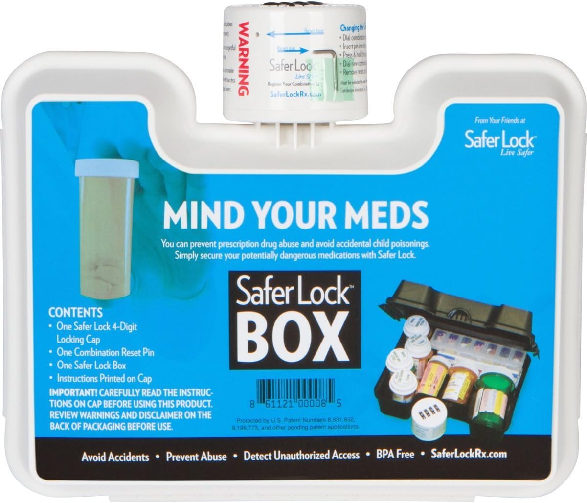 SaferLock Medication and Prescription Pill Lock Storage Box with Combination Lock, White