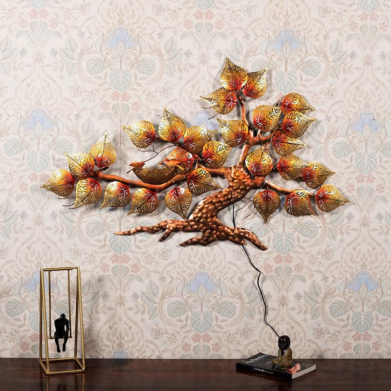 Image of Bharat Art Metal Tree Wall Art with LED Light for Living Room | Handcrafted Iron Tree Wall Hanging Home Decoration for Bedroom, Hall, Office & Entrance | Nest Tree | 39 X 1.5 X 24 inch | WD051