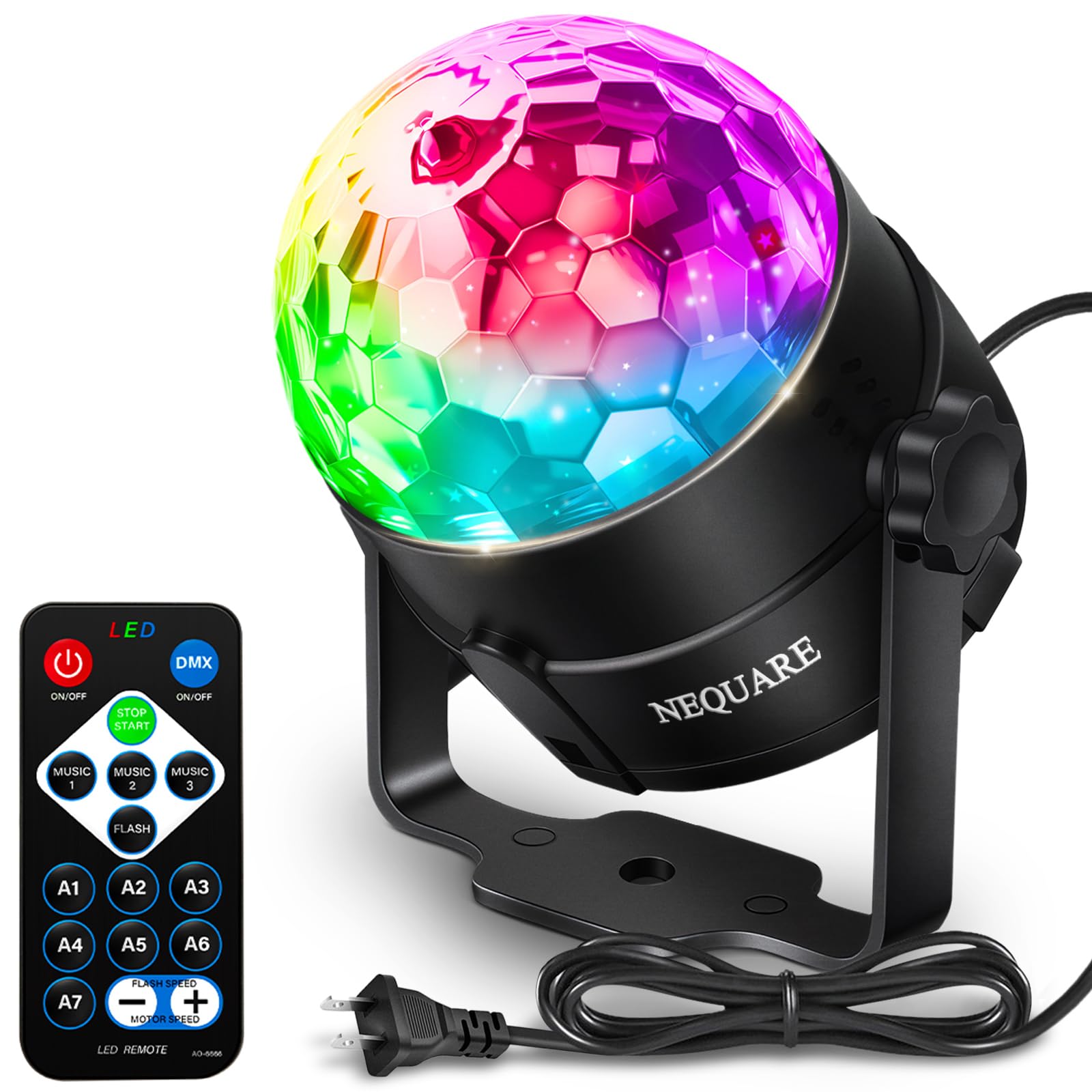 NEQUARE Disco Ball Party Lights 1-Pack, Sound Activated Strobe with Remote
