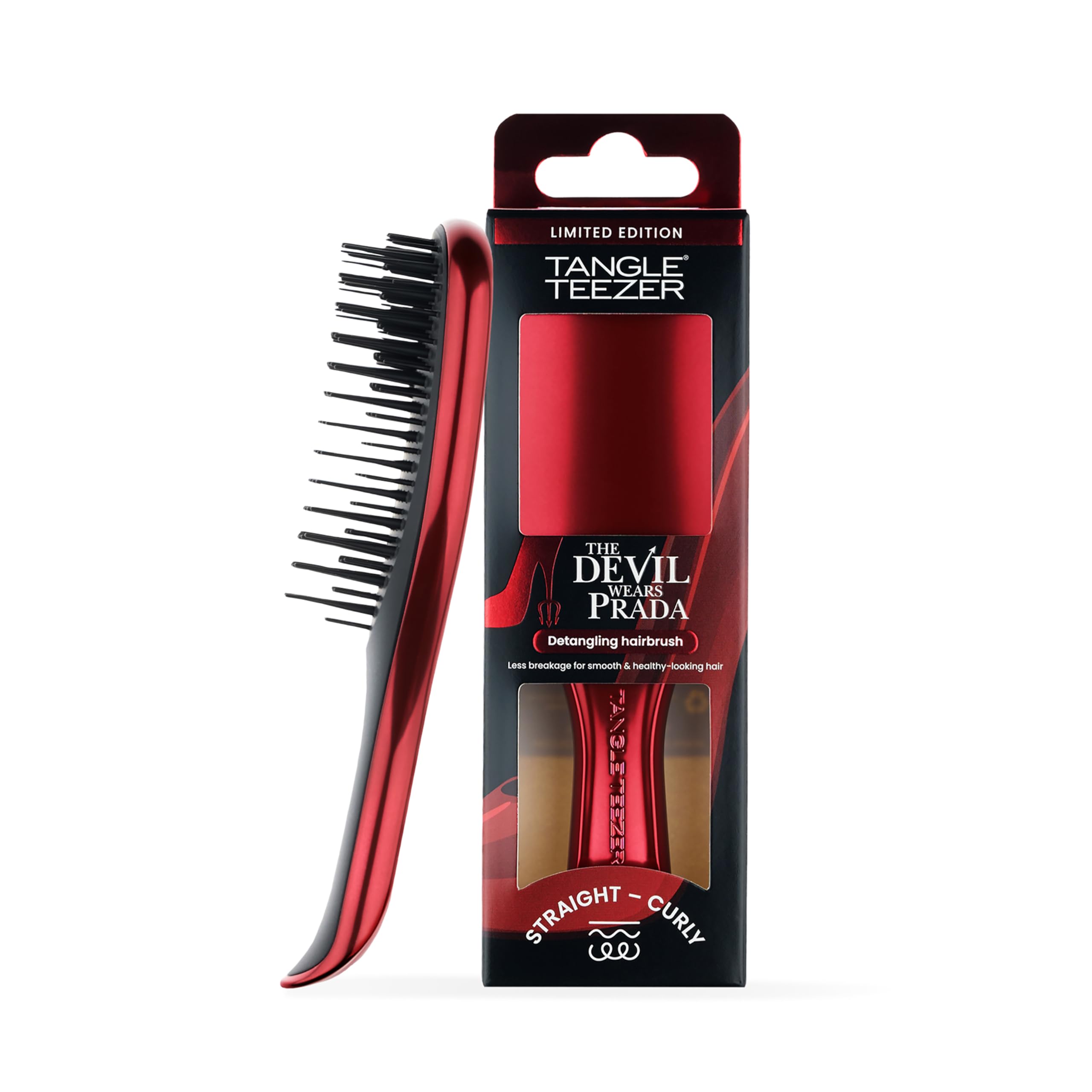 Tangle Teezer x The Devil Wears Prada Ultimate Detangler Klein– Für Nasses & Trockenes Haar – Entwirrungsbürste für Alle Haartypen – Perfekte Haarbürste für Kinder & auf Reisen – rotes Chrom-Finish