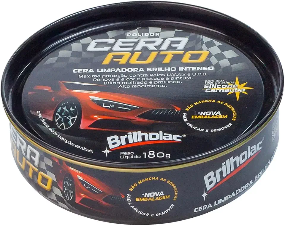 Cera Automotiva Limpadora e Polidora Brilholac com Carnaúba Brilho Intenso e Camada de Proteção UV (180 gramas)