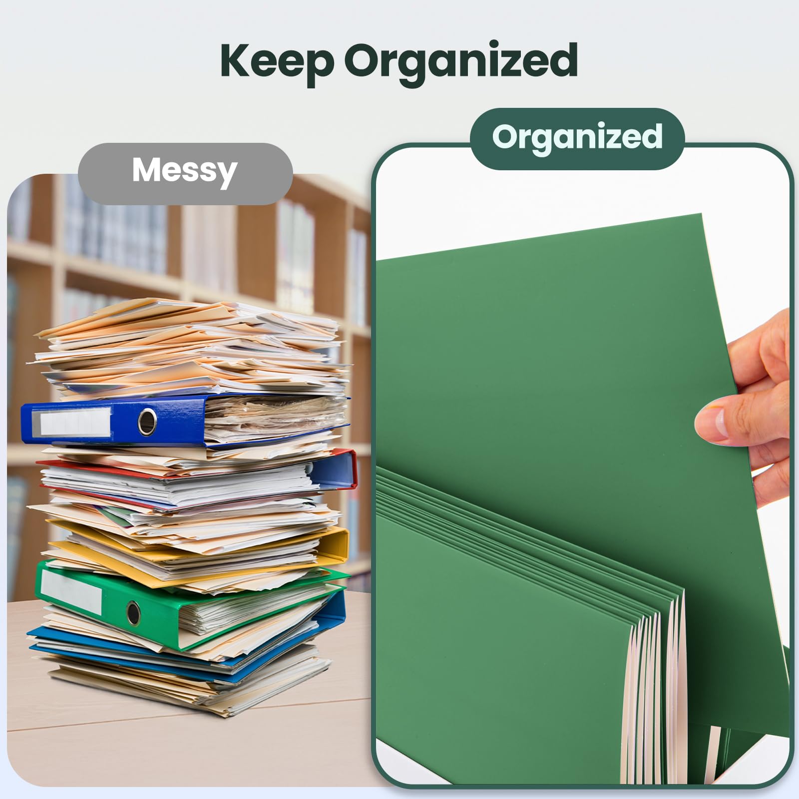Lot de 100 dossiers verts à deux poches pour documents de format lettre, dossiers papier durables pour l'école, le bureau, les entreprises (vert foncé)