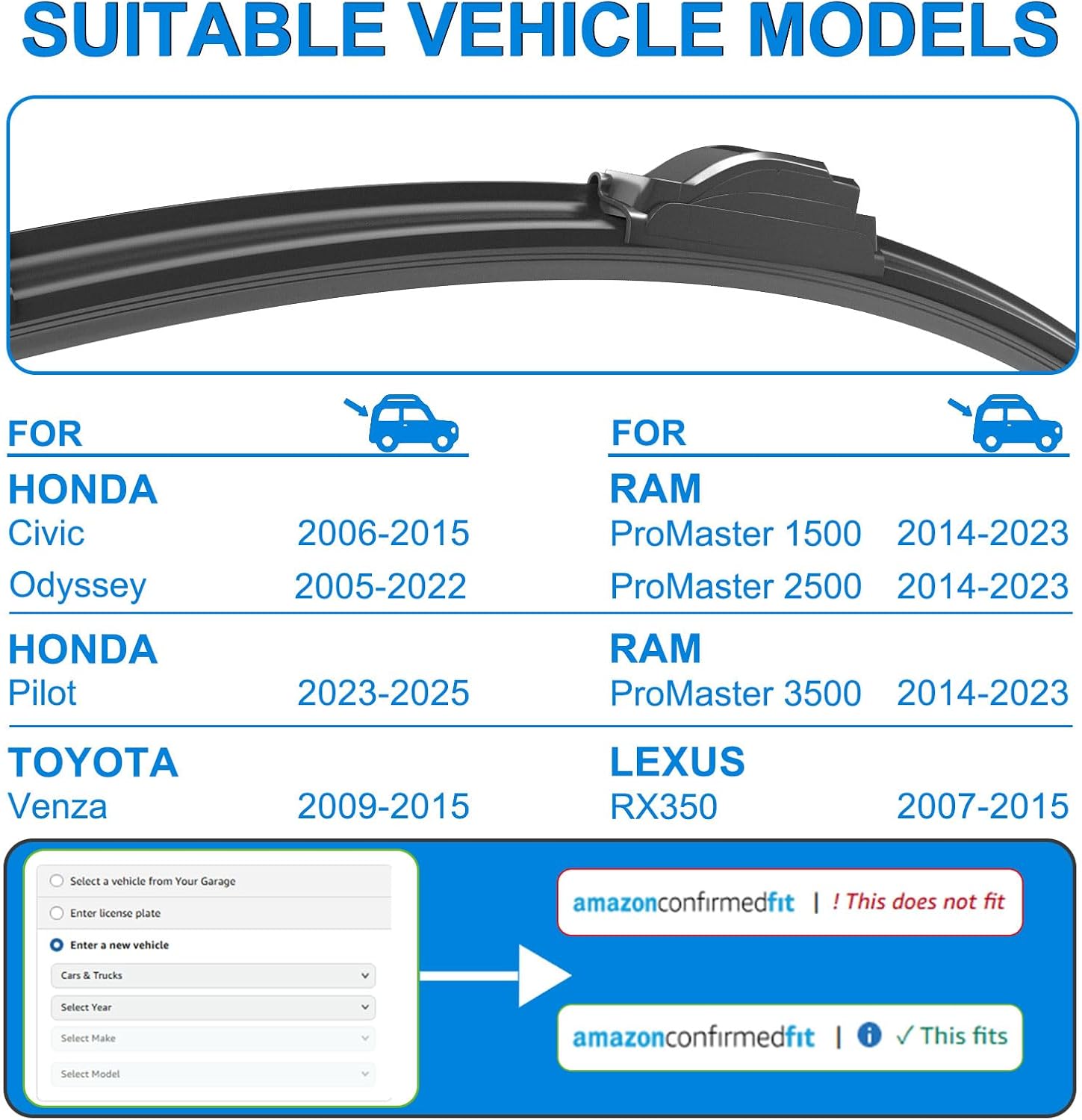 CJPPPZIW® Windshield Wipers -26"+22" Replacement for 2005-2022 Honda Odyssey/2006-2015 Honda Civic/2023-2025 Pilot,OEM Quality Premium All-Season Wiper Blades (Set of 2)